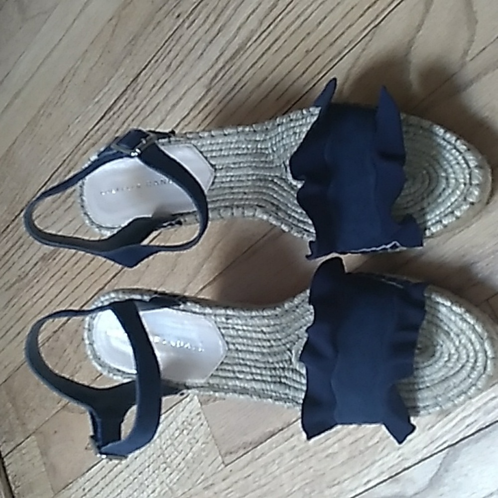 Loeffler Randall Navy Ruffle Espadrille Wedges with Ankle Strap